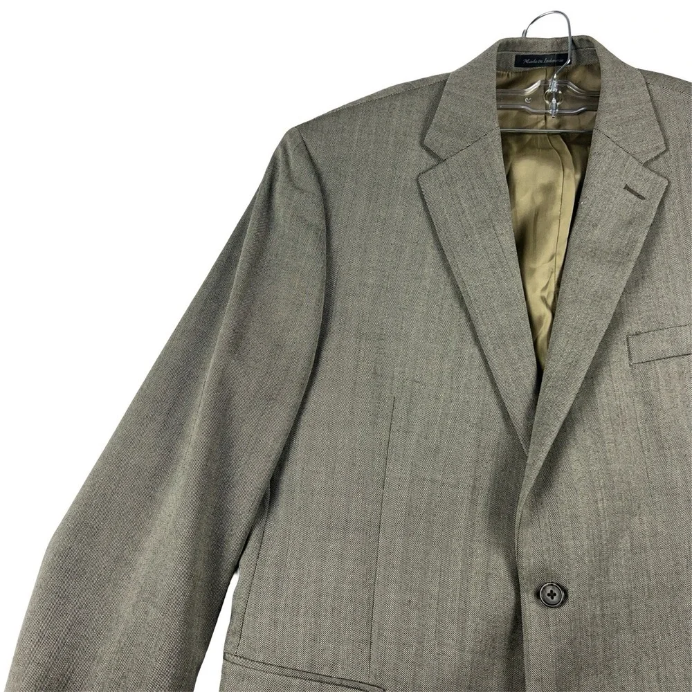 Lauren Ralph Lauren Sport Coat Mens 44L Brown Herringbone 100% Wool Blazer - Picture 2 of 13